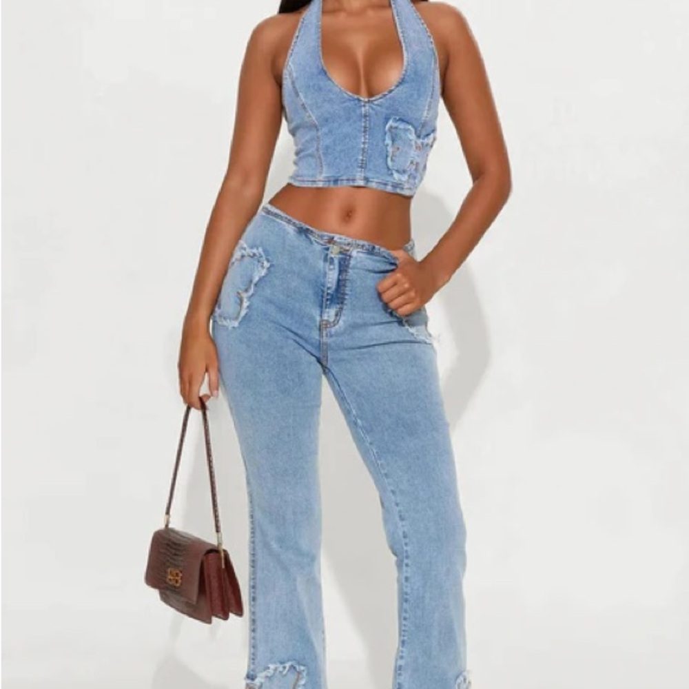 Denim Butterfly Two Piece Pant & Halter Set